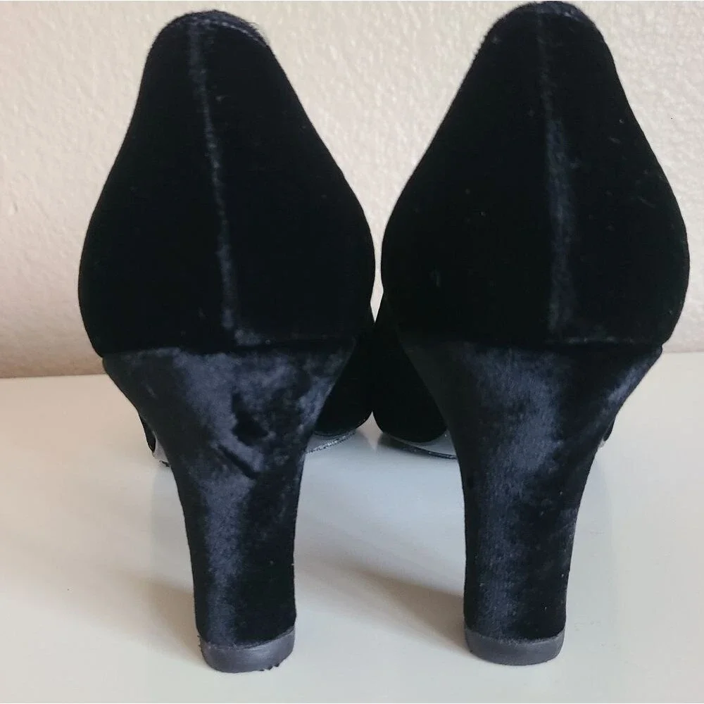 vintage bruno magli couture black velvet rhinestone pumps heels size 9AA - Picture 4 of 9